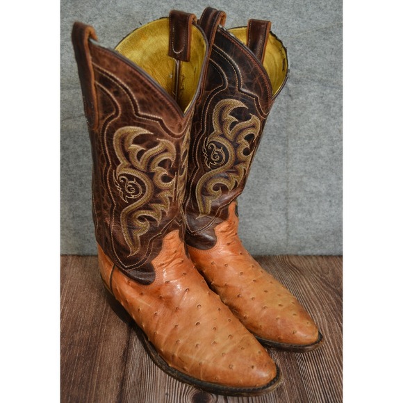 Vintage Tony‎ Lama Exotic Ostrich Quill Western Cowboy Boots 8.5 D Made in USA